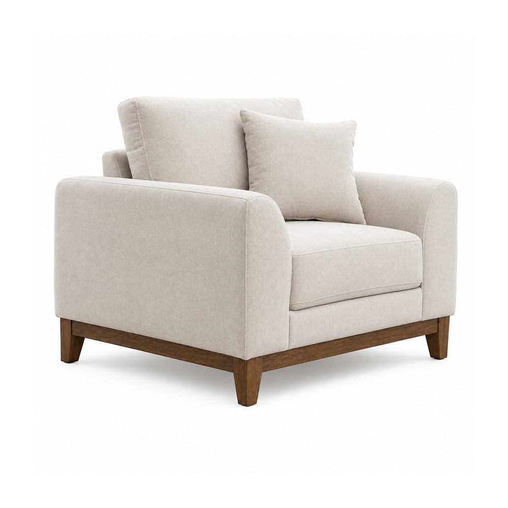 Wera Accent Sofa Chair with 1 Pillow | Light Gray Chenille | Brown Legs
