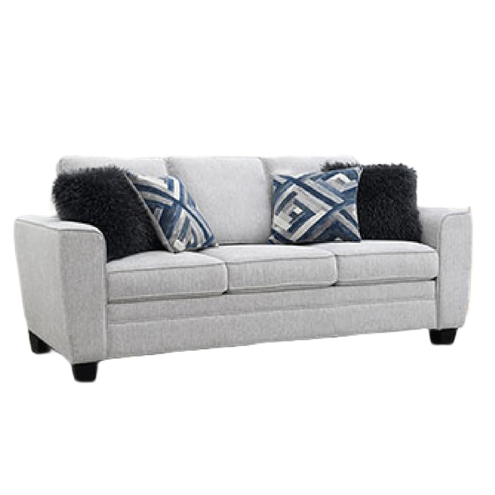 Eny Sofa | 4 Accent Pillows | Light Gray Chenille | Black Legs | 84"