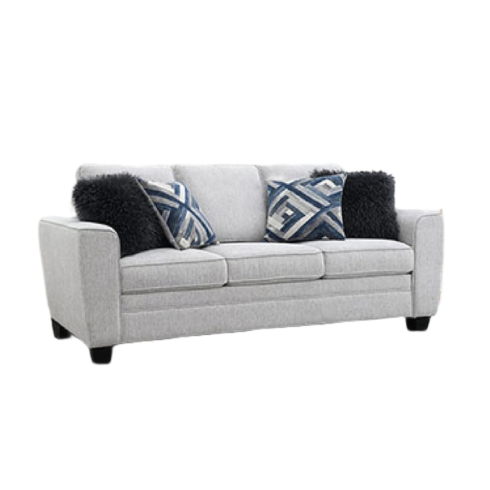 Eny Sofa | 4 Accent Pillows | Light Gray Chenille | Black Legs | 84"