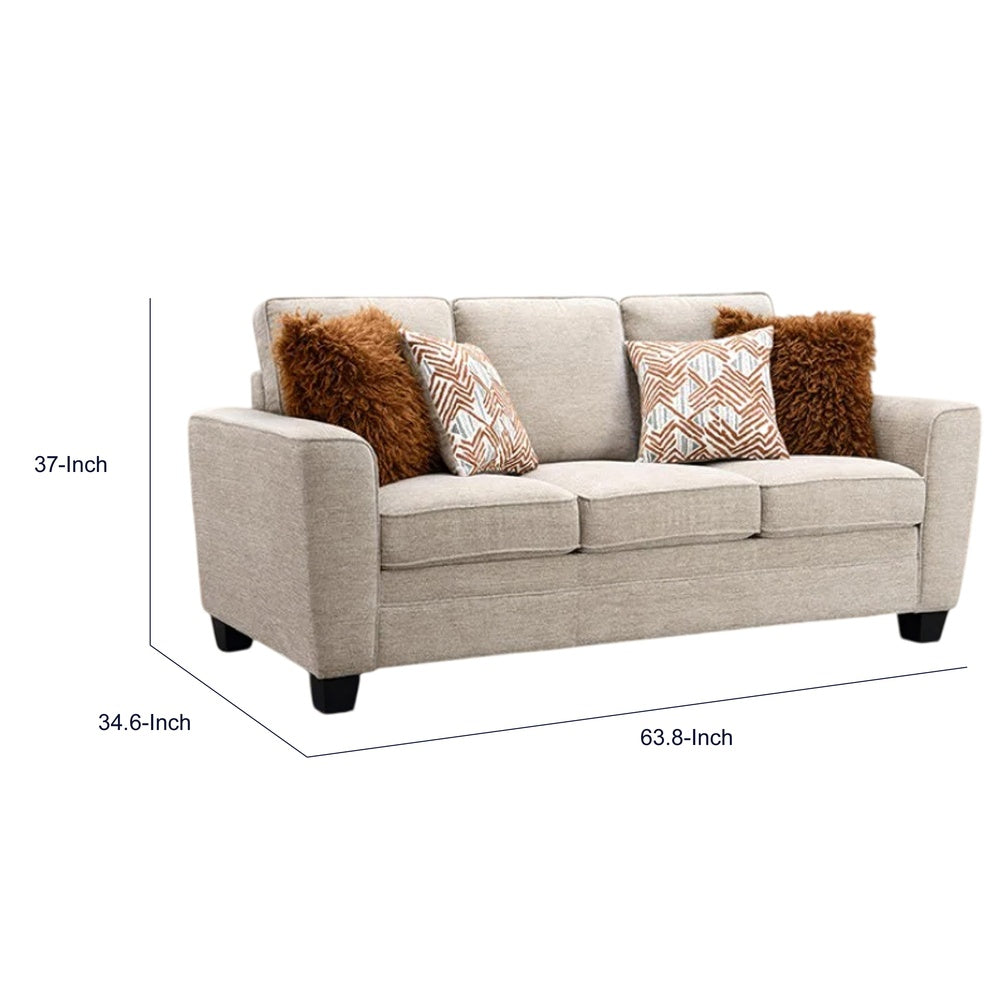 Eny Loveseat with 3 Pillows | Taupe Brown Chenille | Black Legs | 64"