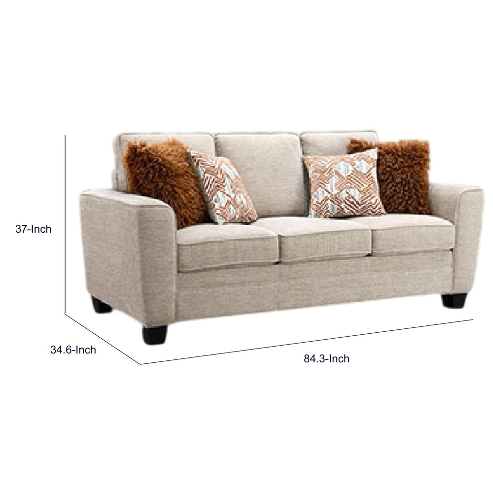 Eny Sofa with 4 Pillows | Taupe Brown Chenille | Black Legs | 84"