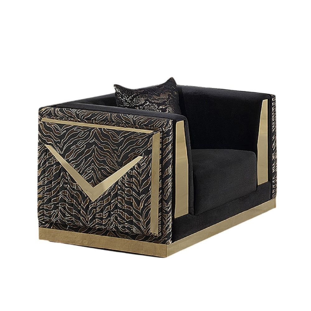Dero Sofa Chair | Glam Black Velvet | Gold Zebra Print Panels