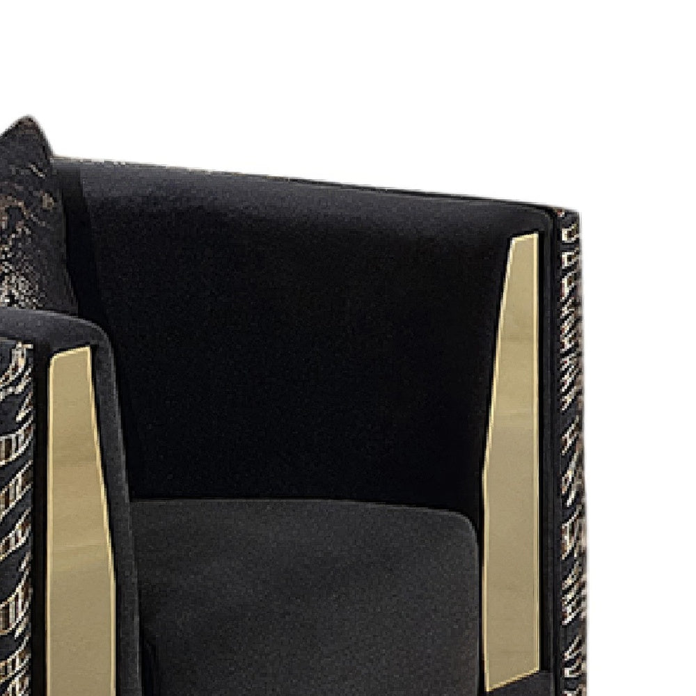 Dero Sofa Chair | Glam Black Velvet | Gold Zebra Print Panels