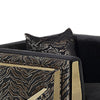 Dero Sofa Chair | Glam Black Velvet | Gold Zebra Print Panels