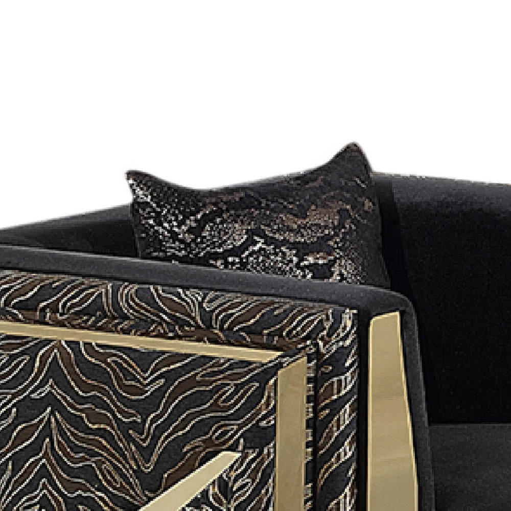 Dero Sofa Chair | Glam Black Velvet | Gold Zebra Print Panels