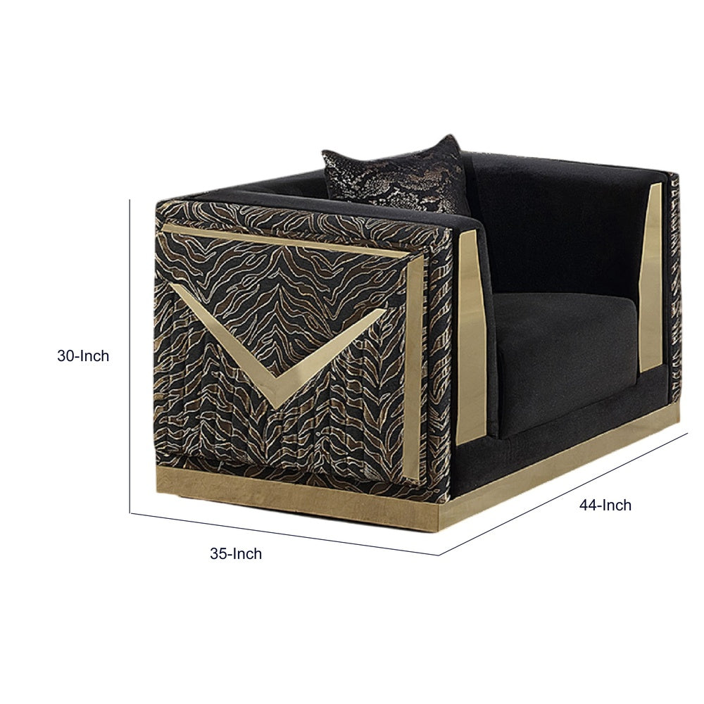 Dero Sofa Chair | Glam Black Velvet | Gold Zebra Print Panels