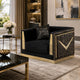 Dero Sofa Chair | Glam Black Velvet | Gold Zebra Print Panels