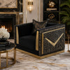 Dero Sofa Chair | Glam Black Velvet | Gold Zebra Print Panels
