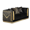 Dero Loveseat | 3 Pillows | Black Velvet | Gold Zebra Print Panels | 66"
