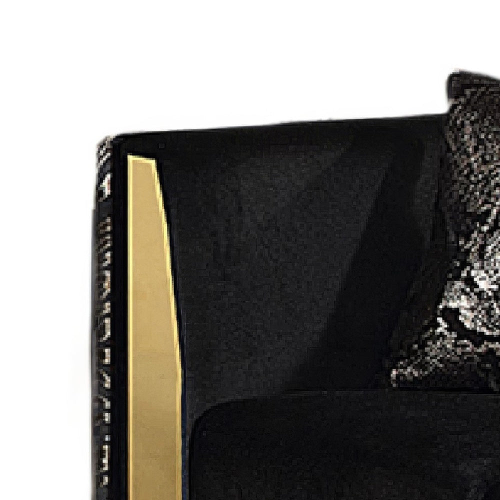 Dero Loveseat | 3 Pillows | Black Velvet | Gold Zebra Print Panels | 66"