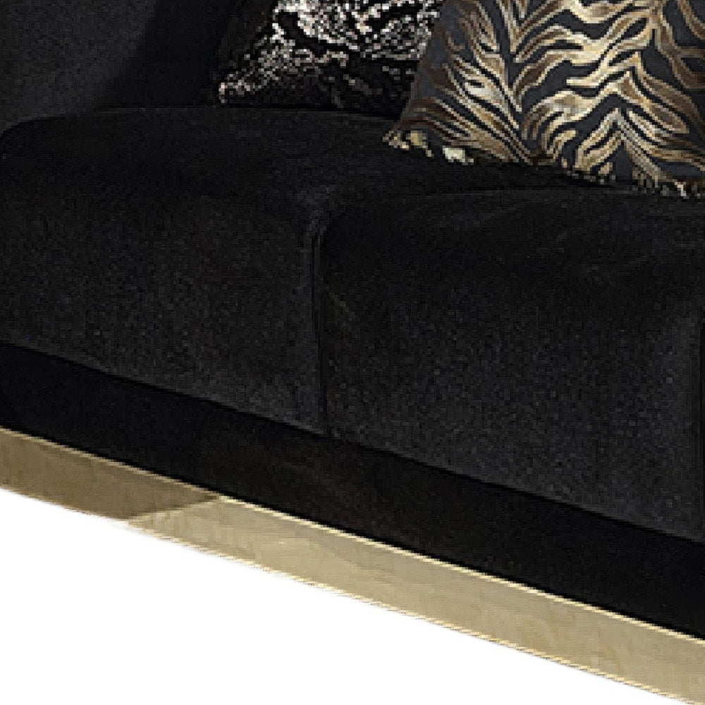 Dero Loveseat | 3 Pillows | Black Velvet | Gold Zebra Print Panels | 66"