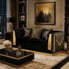 Dero Loveseat | 3 Pillows | Black Velvet | Gold Zebra Print Panels | 66"