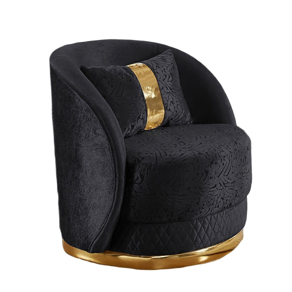 Vysa Swivel Accent Chair | 1 Pillow | Barrel Back | Gold Base | Black