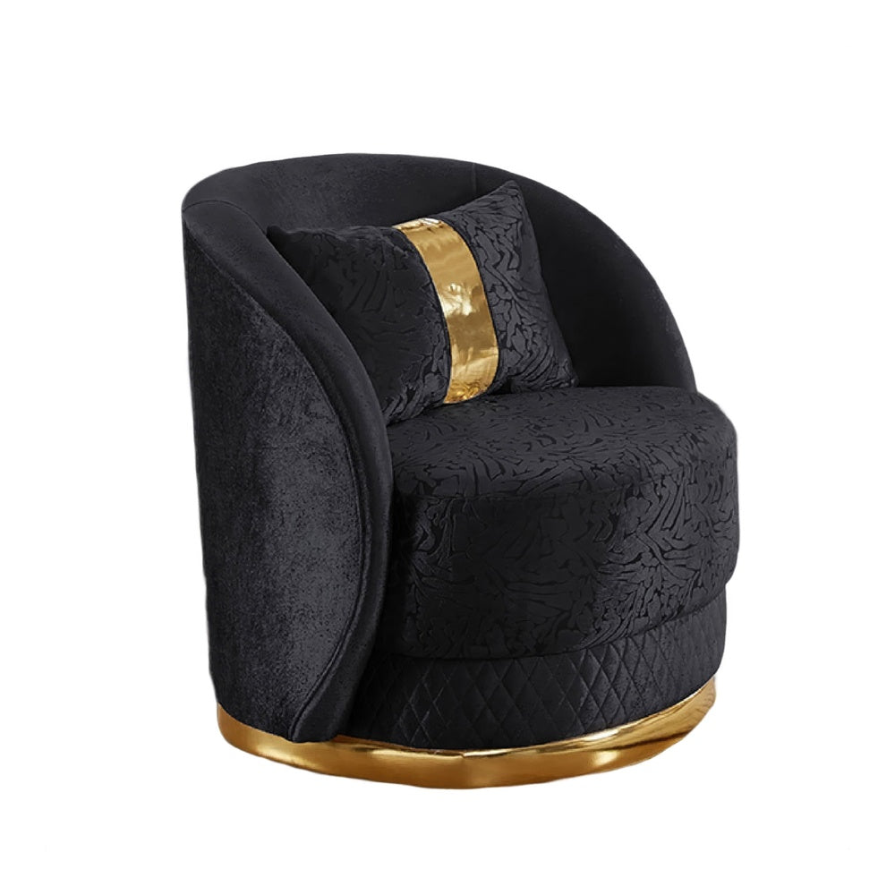 Vysa Swivel Accent Chair | 1 Pillow | Barrel Back | Gold Base | Black