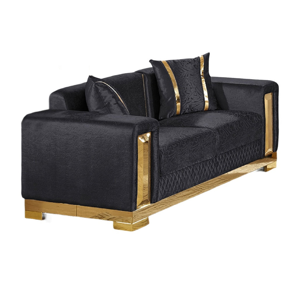 Vysa Loveseat with 2 Pillows | Barrel Back | Gold Base | 68" Black