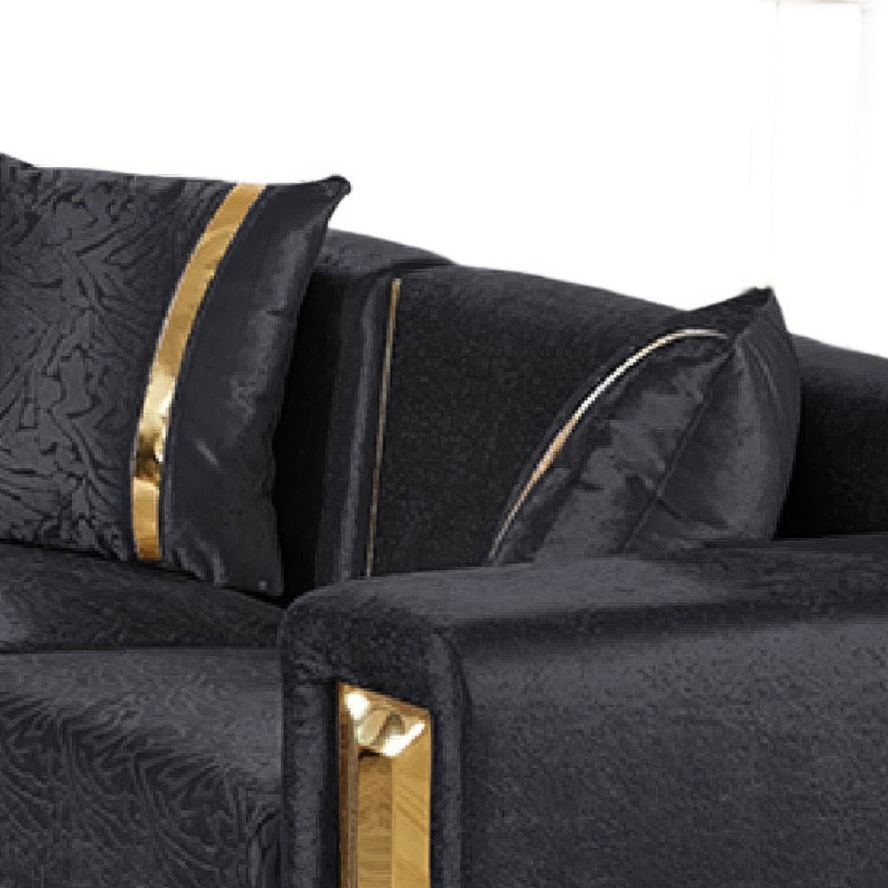 Vysa Loveseat with 2 Pillows | Barrel Back | Gold Base | 68" Black