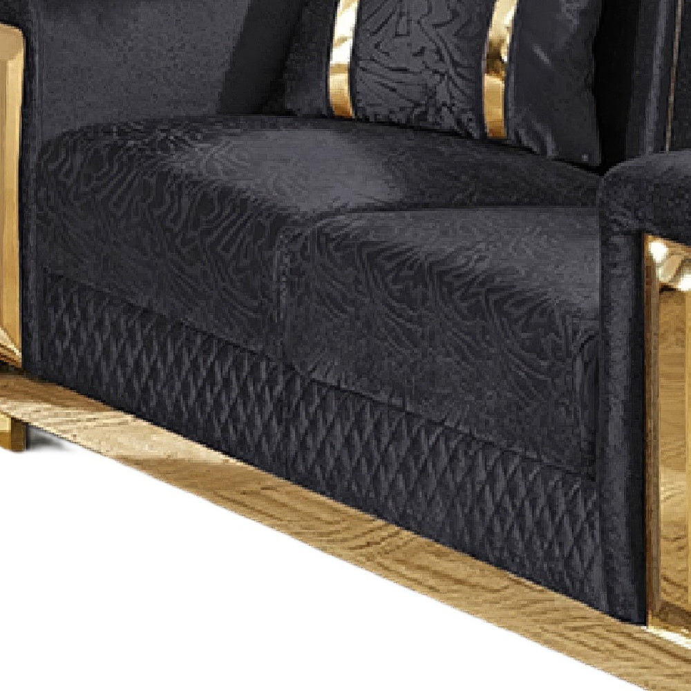 Vysa Loveseat with 2 Pillows | Barrel Back | Gold Base | 68" Black