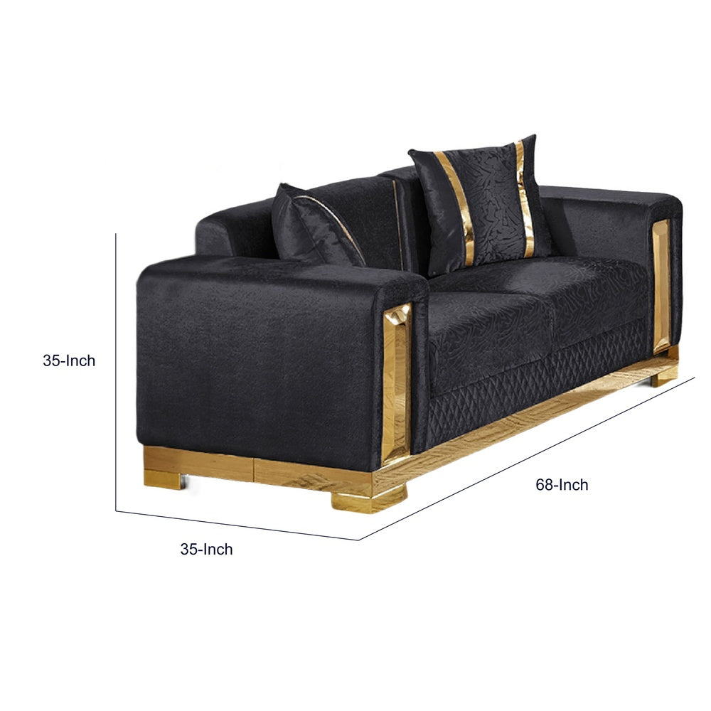 Vysa Loveseat with 2 Pillows | Barrel Back | Gold Base | 68" Black