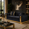 Vysa Loveseat with 2 Pillows | Barrel Back | Gold Base | 68" Black