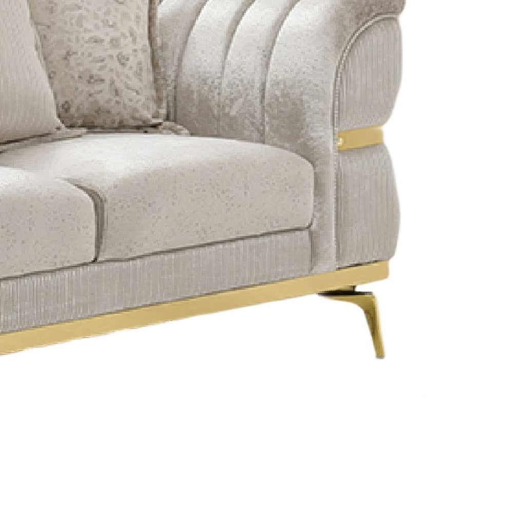 Jysa Loveseat | 3 Pillows | Gold Trim Flared Arms | Beige 68"