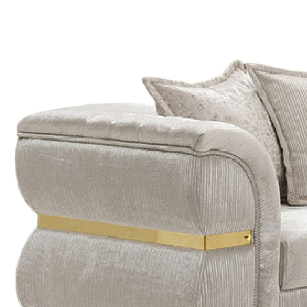 Jysa Loveseat | 3 Pillows | Gold Trim Flared Arms | Beige 68"