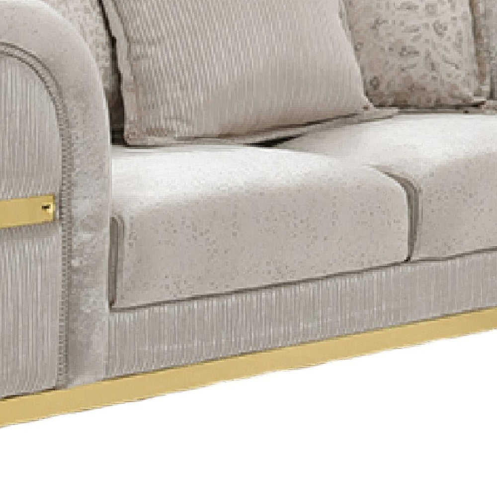 Jysa Loveseat | 3 Pillows | Gold Trim Flared Arms | Beige 68"