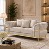 Jysa Loveseat | 3 Pillows | Gold Trim Flared Arms | Beige 68"