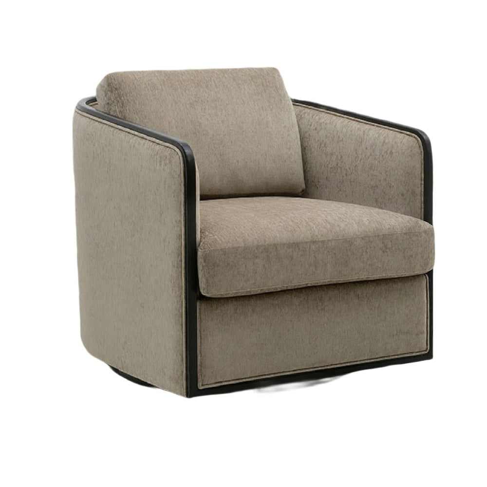 Cyra Swivel Accent Chair | Taupe Gray Chenille Foam Cushions | Barrel Back