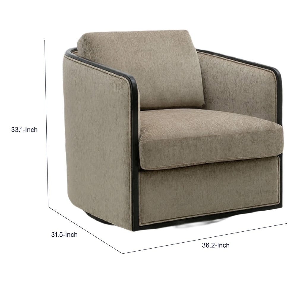 Cyra Swivel Accent Chair | Taupe Gray Chenille Foam Cushions | Barrel Back