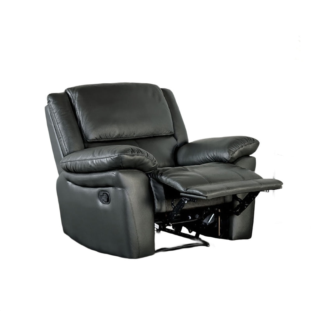 Larus Manual Motion Recliner Chair | Pillowed Arms | Black Faux Leather