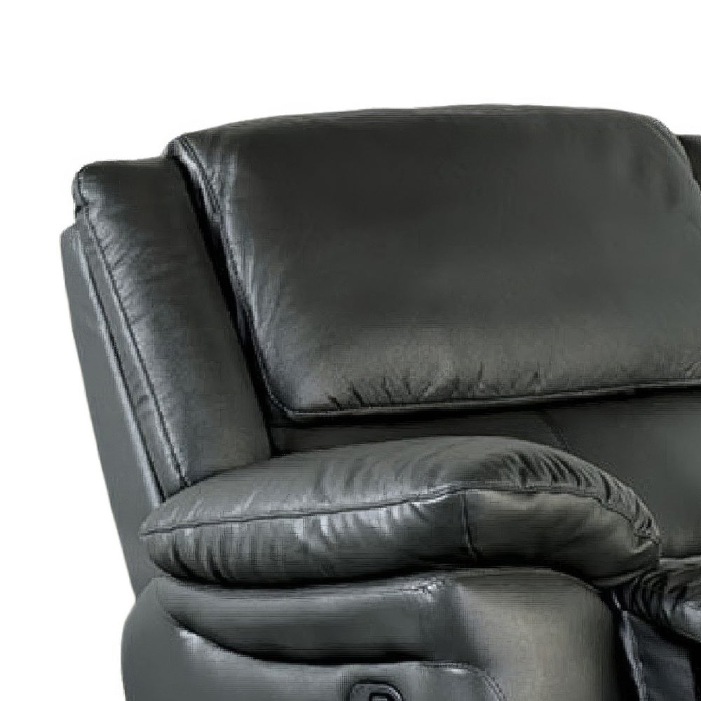 Larus Manual Motion Recliner Chair | Pillowed Arms | Black Faux Leather
