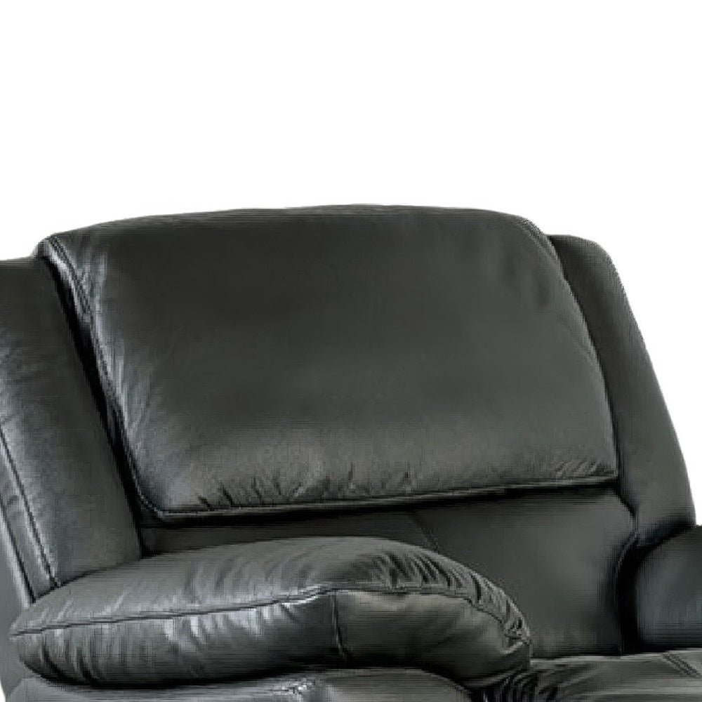 Larus Manual Motion Recliner Chair | Pillowed Arms | Black Faux Leather