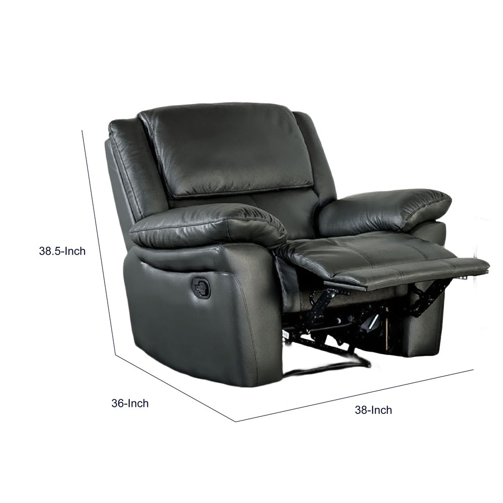 Larus Manual Motion Recliner Chair | Pillowed Arms | Black Faux Leather