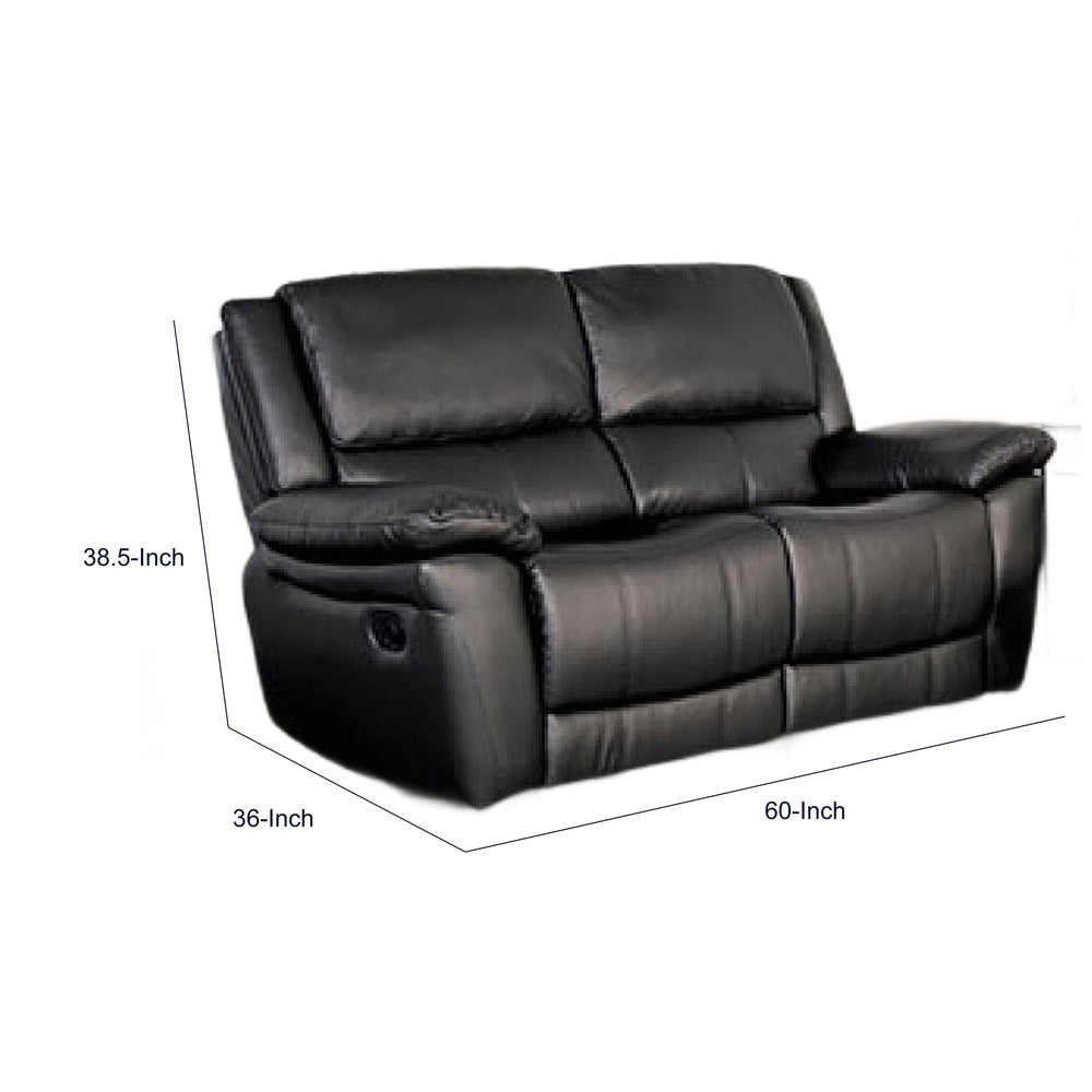 Larus Manual Motion Recliner Loveseat | Black Faux Leather 60"