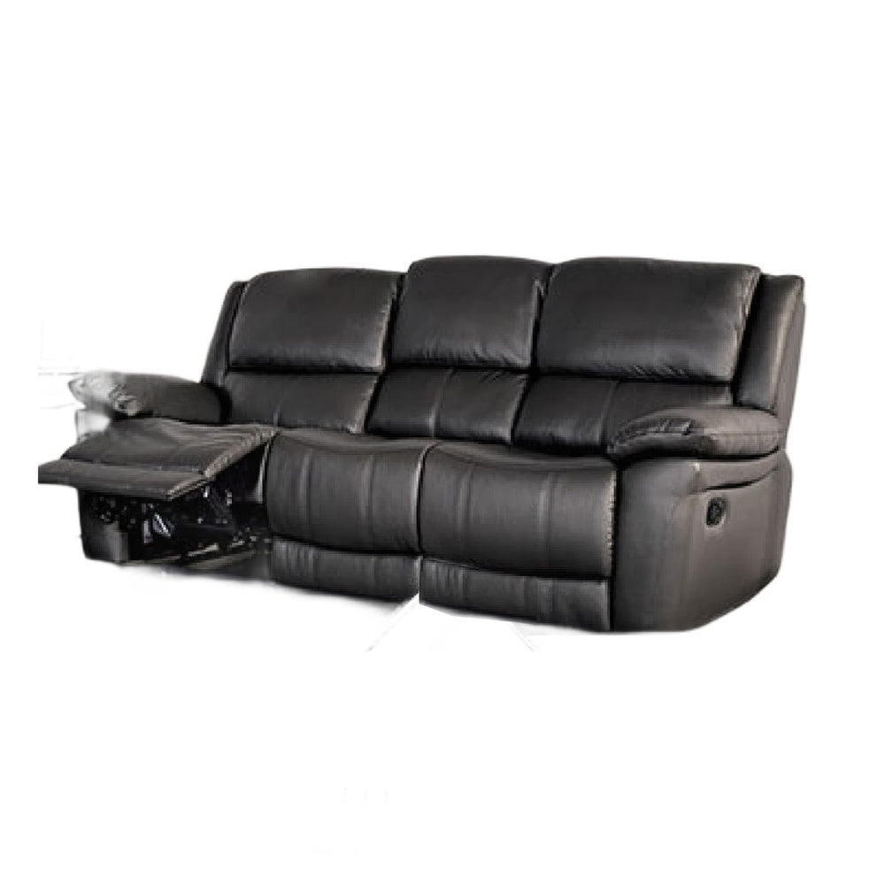 Larus Manual Motion Recliner Sofa | 3 Seater | Black Faux Leather 82"