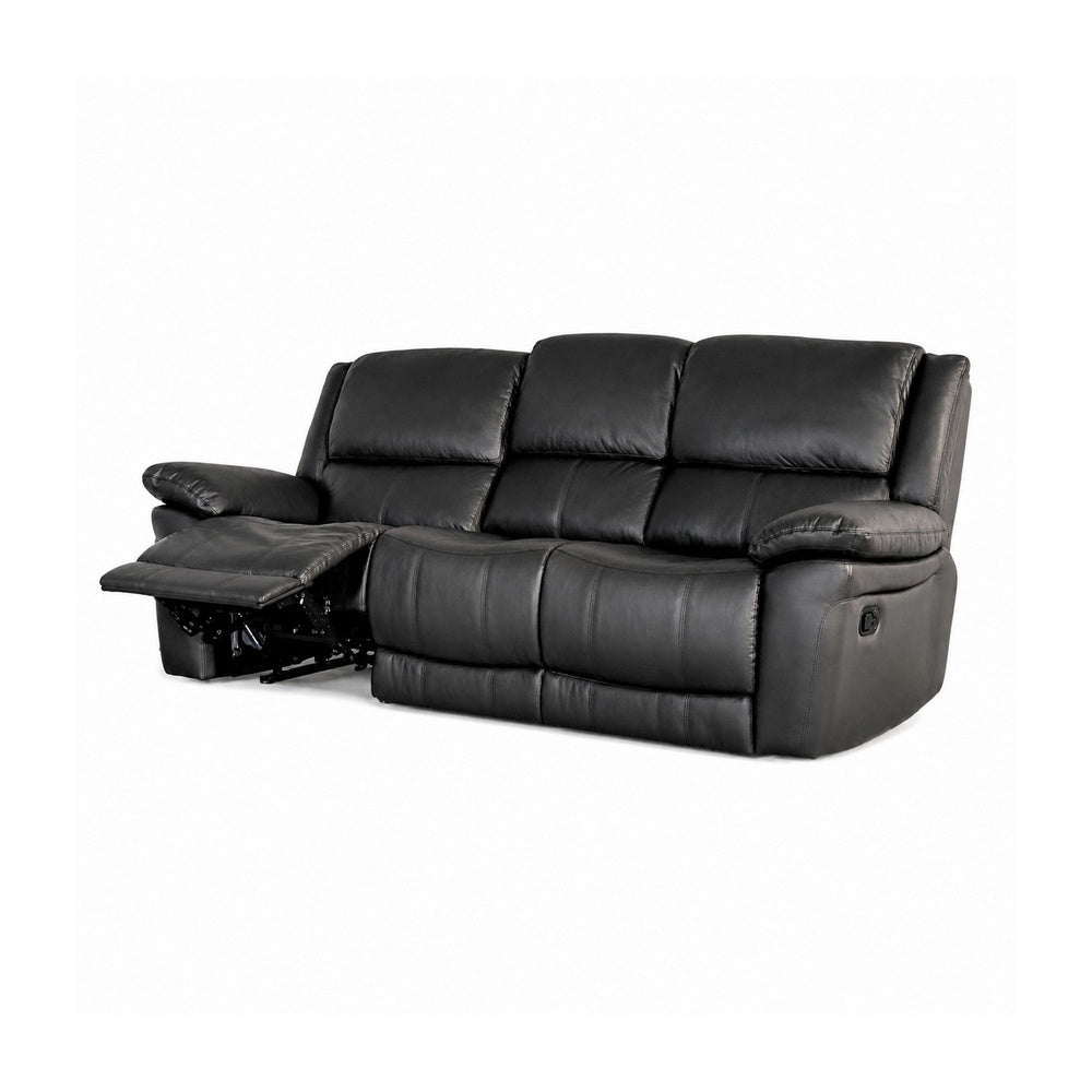 Larus Manual Motion Recliner Sofa | 3 Seater | Black Faux Leather 82"