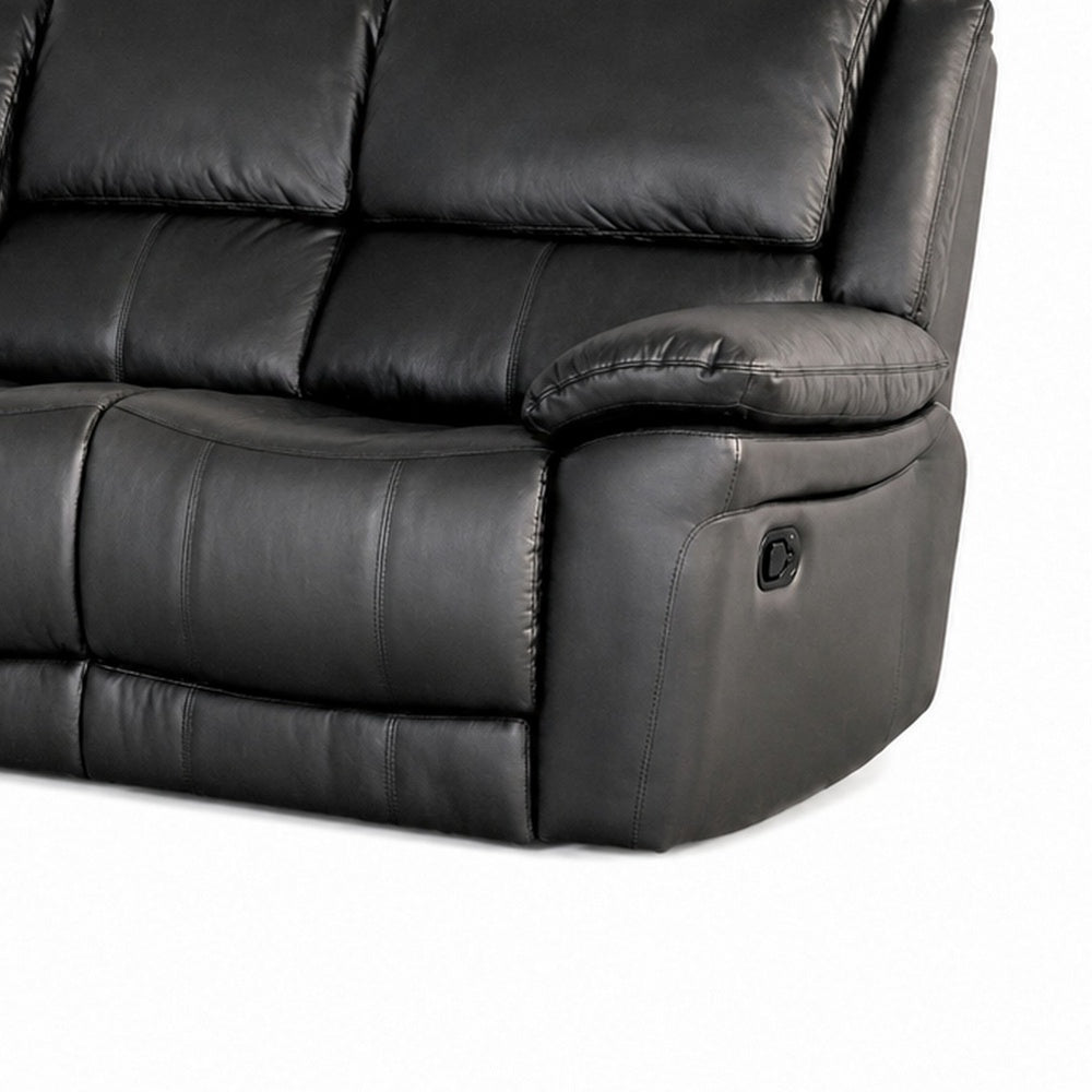 Larus Manual Motion Recliner Sofa | 3 Seater | Black Faux Leather 82"