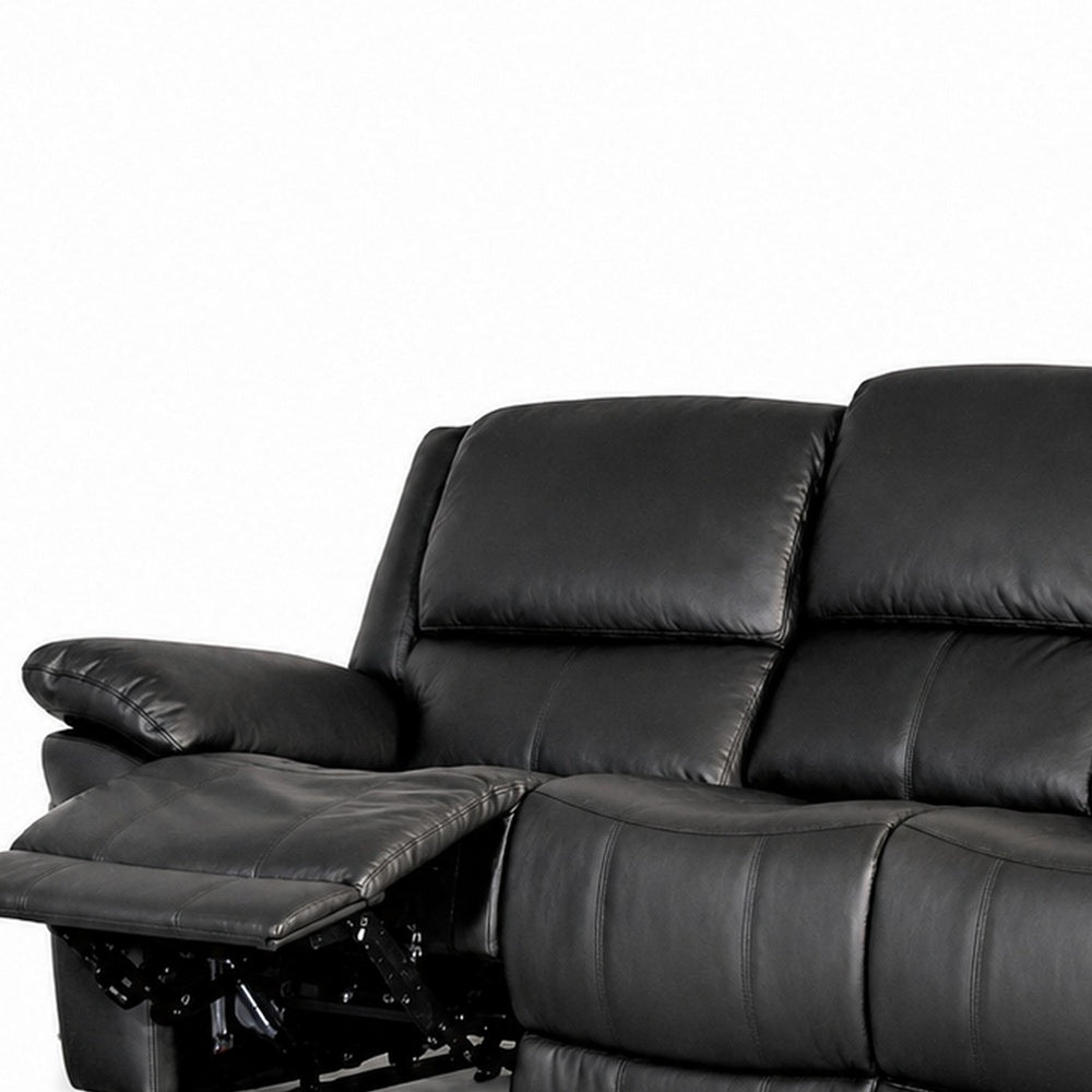 Larus Manual Motion Recliner Sofa | 3 Seater | Black Faux Leather 82"
