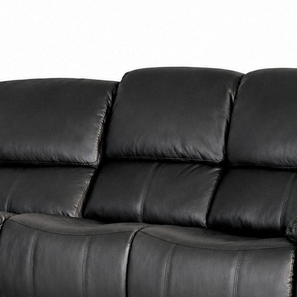 Larus Manual Motion Recliner Sofa | 3 Seater | Black Faux Leather 82"