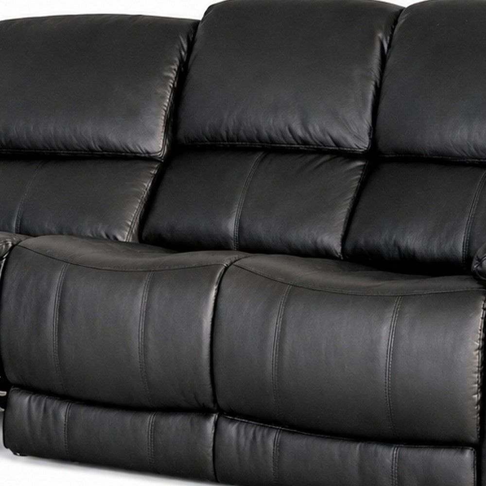 Larus Manual Motion Recliner Sofa | 3 Seater | Black Faux Leather 82"