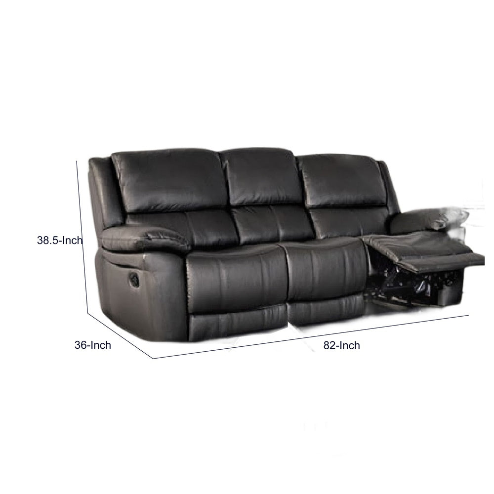 Larus Manual Motion Recliner Sofa | 3 Seater | Black Faux Leather 82"