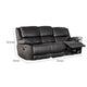 Larus Manual Motion Recliner Sofa | 3 Seater | Black Faux Leather 82"
