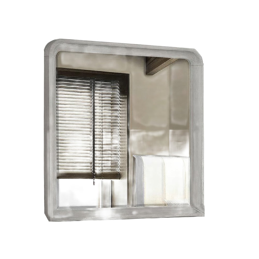 Osko Dresser Mirror | Rounded Edges | Light Gray Wood | 40x42 Rectangular