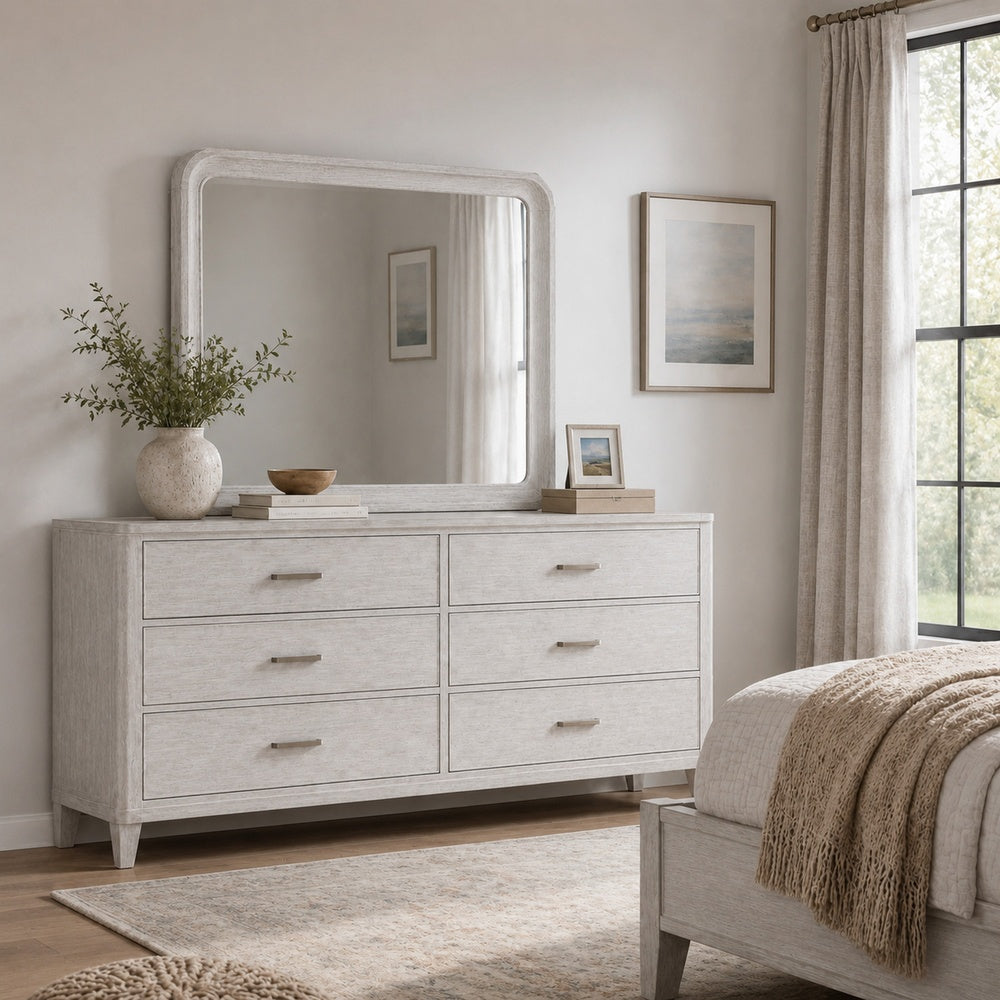 Osko Dresser Mirror | Rounded Edges | Light Gray Wood | 40x42 Rectangular