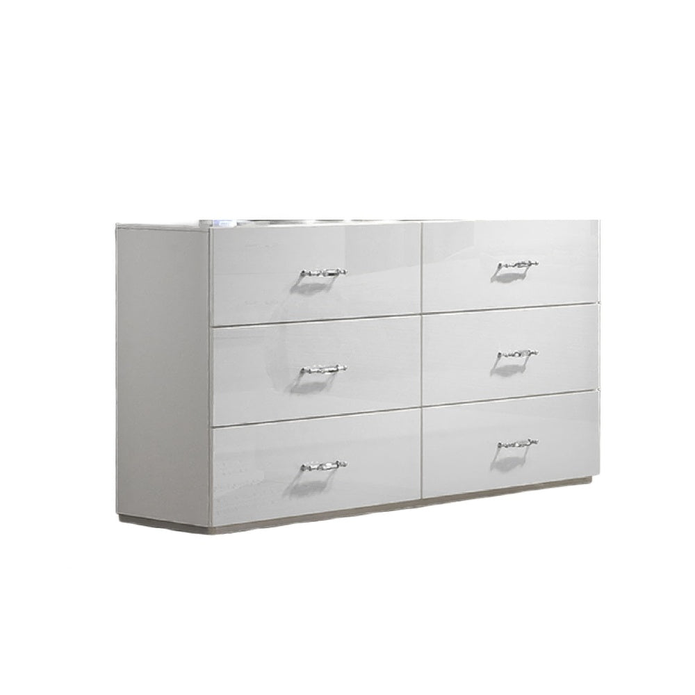 Soha Wide Dresser | 6 Drawers | Acrylic Chrome H&les | High Gloss White