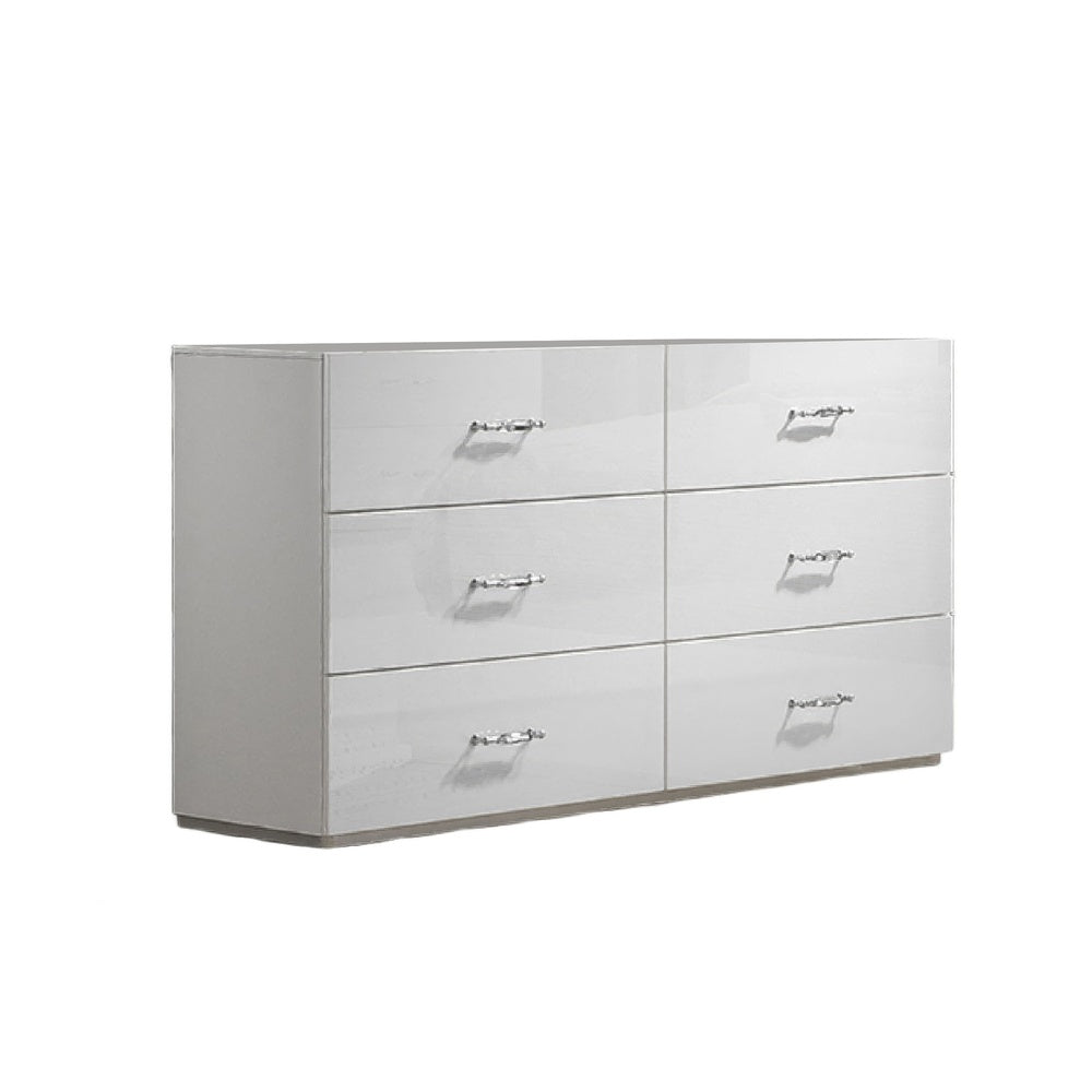 Soha Wide Dresser | 6 Drawers | Acrylic Chrome H&les | High Gloss White