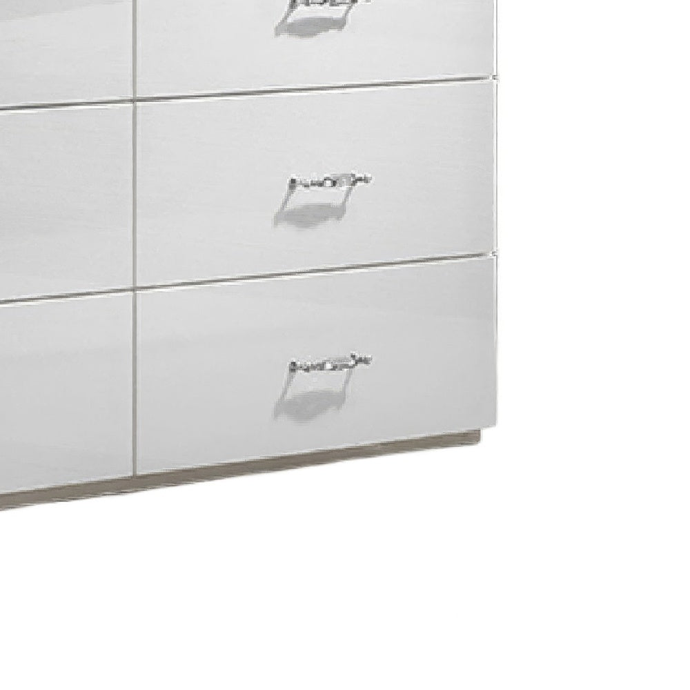Soha Wide Dresser | 6 Drawers | Acrylic Chrome H&les | High Gloss White