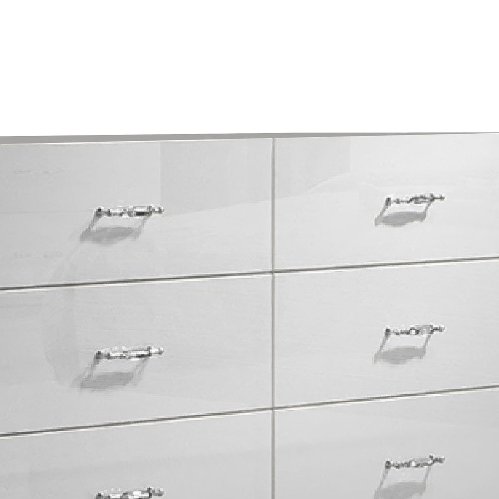 Soha Wide Dresser | 6 Drawers | Acrylic Chrome H&les | High Gloss White