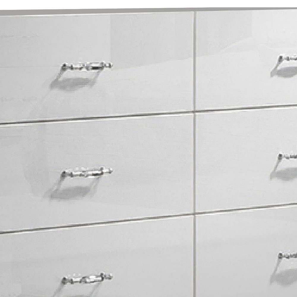 Soha Wide Dresser | 6 Drawers | Acrylic Chrome H&les | High Gloss White