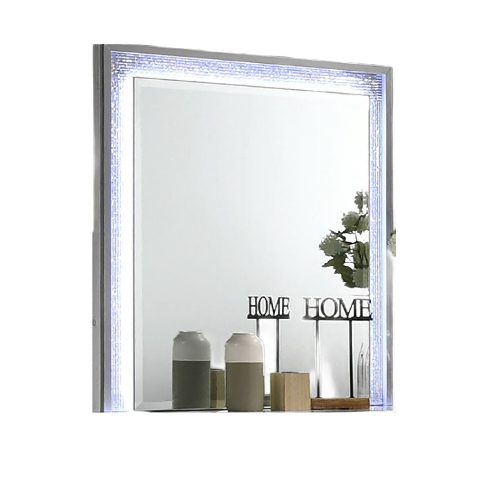 Soha Dresser Mirror | Rhinestone Trim w LED | High Gloss White 38x38